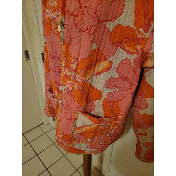 Daisy Print Quilted Cotton Reversible Jacket Topper Orange / Pink Womens Size XL - Picture 4 of 10